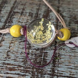 Handmade Adjustable Waxed Cord Yellow Dry Flowers Bracelet